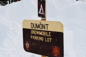 Snowmobile parking at Dumont trailhead