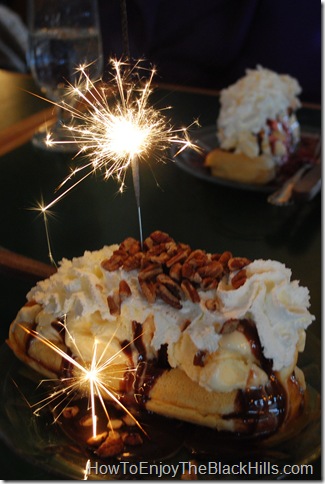Birthday dessert at the Alpine Inn, Hill City SD in the Black Hills Turtle Island Waffle, Alpine Inn, Hill City SD