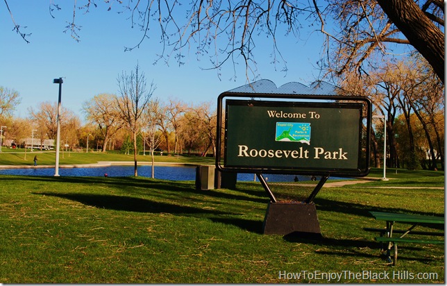 Roosevelt Park in Rapid City provides many recreation options. Rose Garden, Play ground and a great pond offer hours of fun outside. Plus the 28 arce park is home to both and indoor ice area and swimming pool. photo Roosevelt Park Rapid City SD