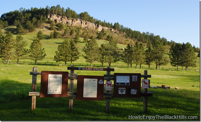 The Alkali Creek Trailhead for the Centennial Trail is just of I-90 exit 34 near Sturgis SD. image alkali creek trailhead