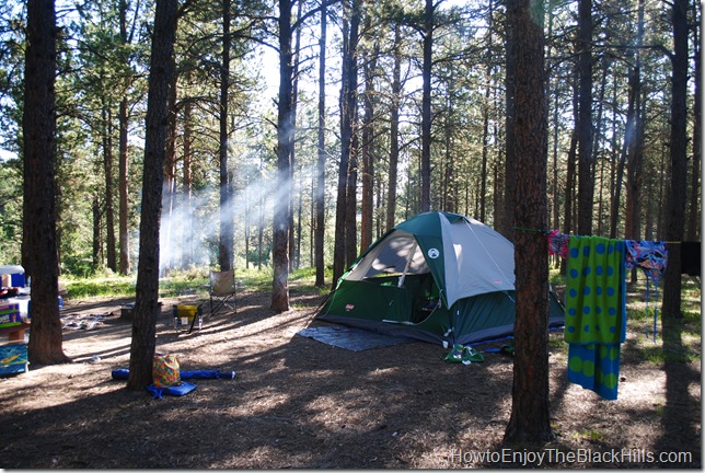 Black Hills National Forest has loads of great campgrounds, just like roubaix lake. About 20 minutes south of Deadwood, photo tent at roubiax lake, black hills national forest